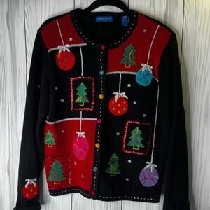Vintage Karen Scott Women’s Holiday Christmas Cottage 1990s Cardigan Small